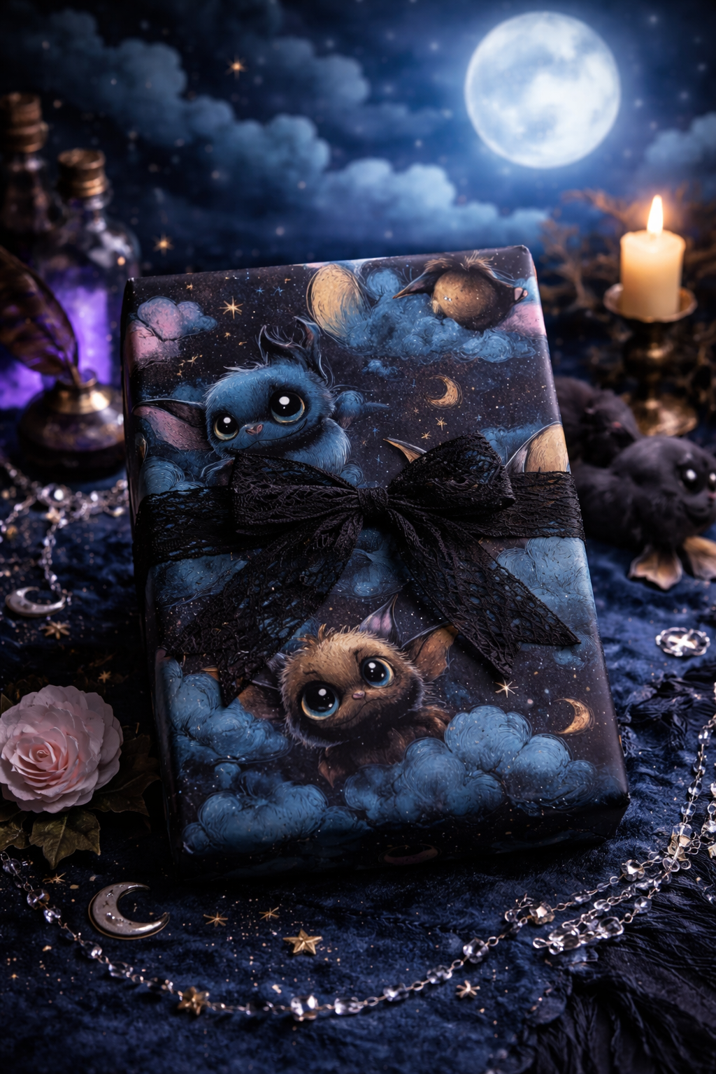 Little Night Fliers Spooky Cute Gothic Baby Shower Bat Wrapping Paper