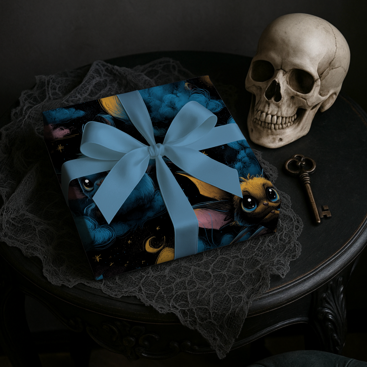 Little Night Fliers Spooky Cute Gothic Baby Shower Bat Wrapping Paper