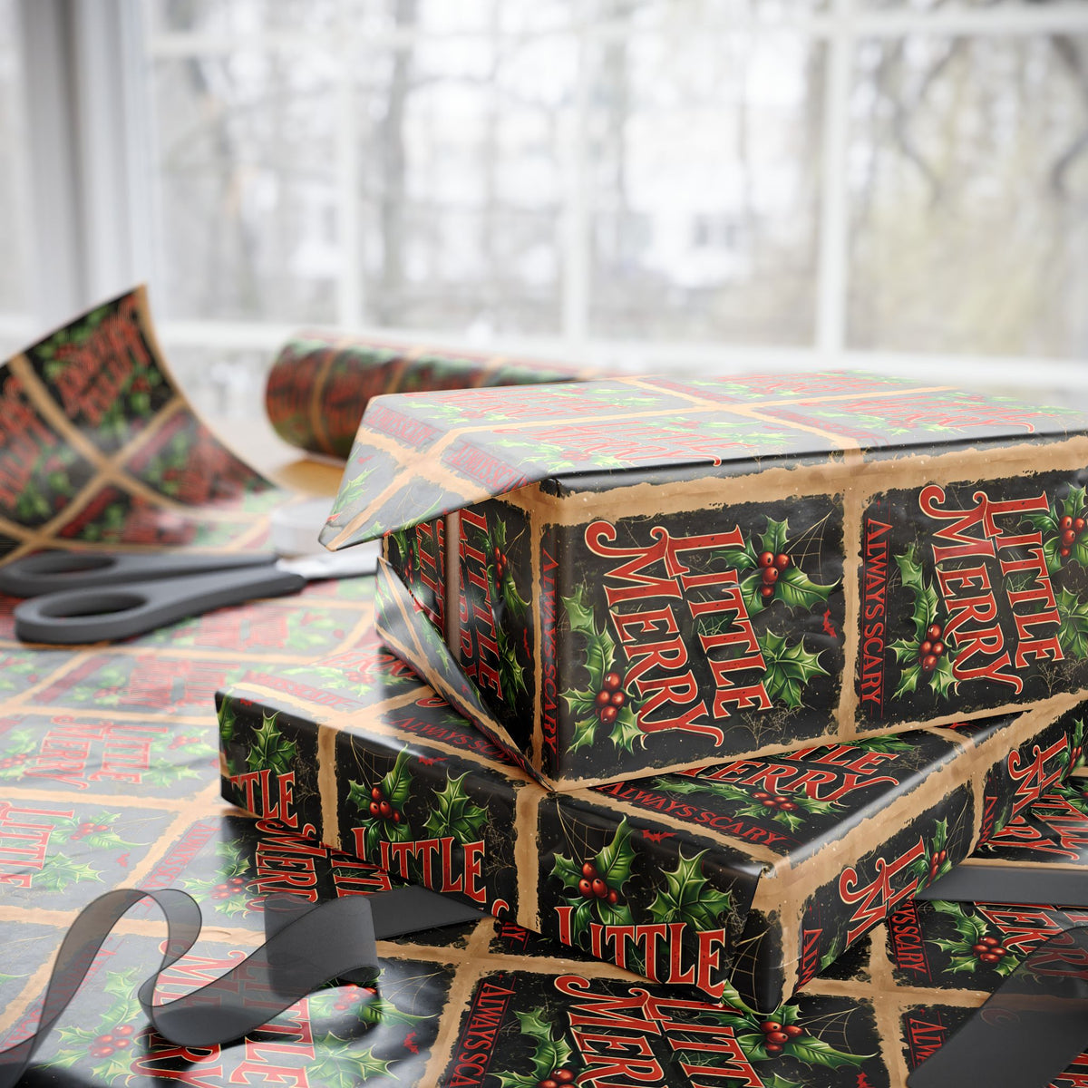 Little Merry Always Scary Vintage Christmas Wrapping Paper