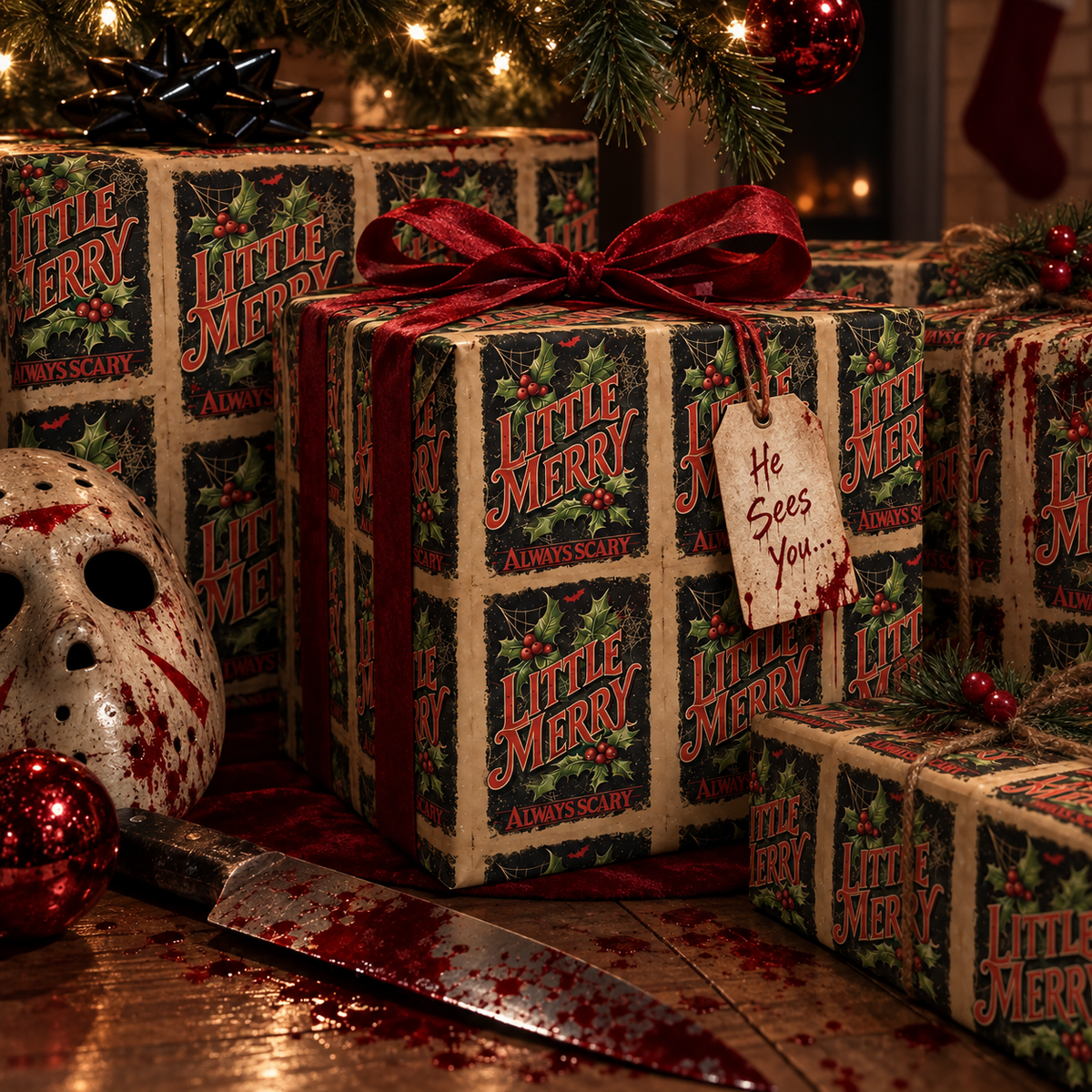 Little Merry Always Scary Vintage Christmas Wrapping Paper