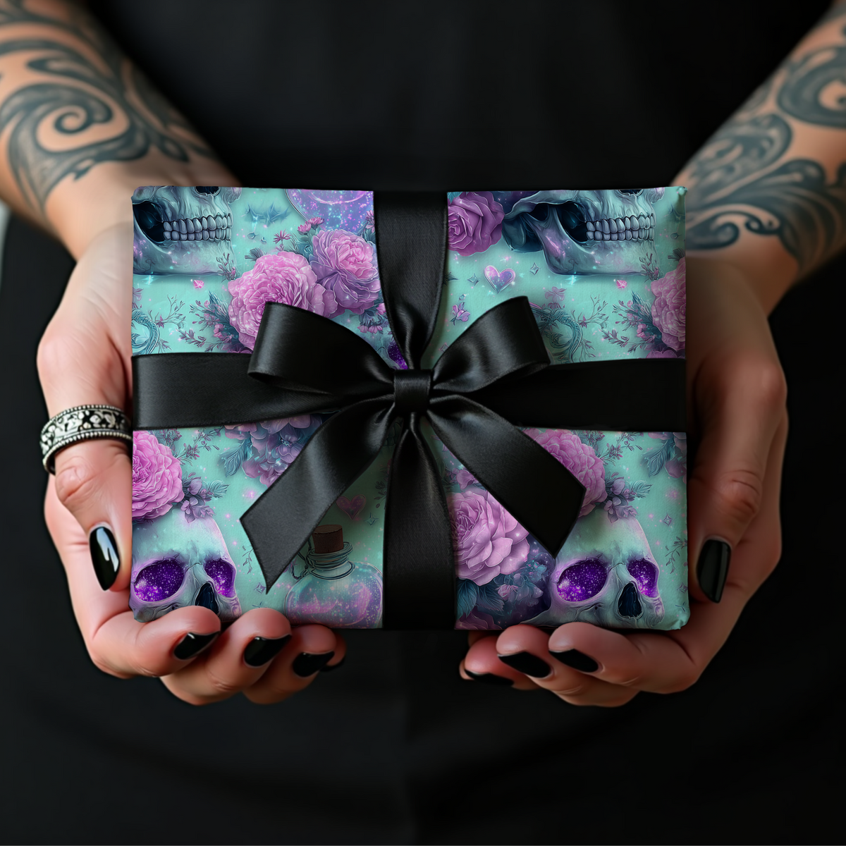 Love, Reanimated Pastel Skulls & Roses Valentine Wrapping Paper