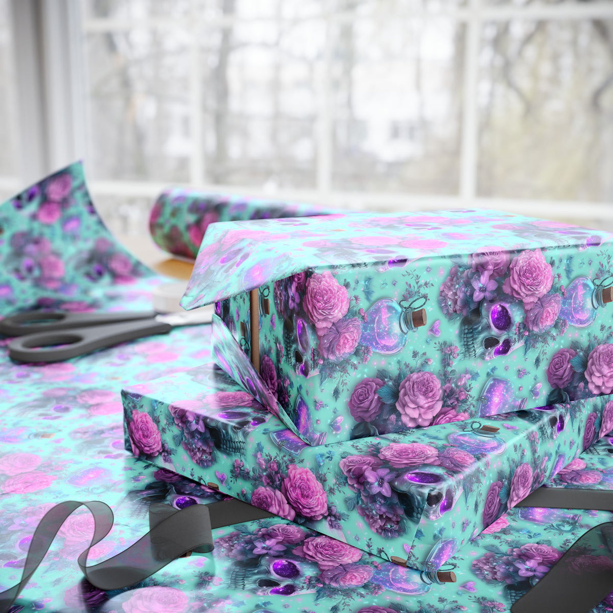 Love, Reanimated Pastel Skulls & Roses Valentine Wrapping Paper