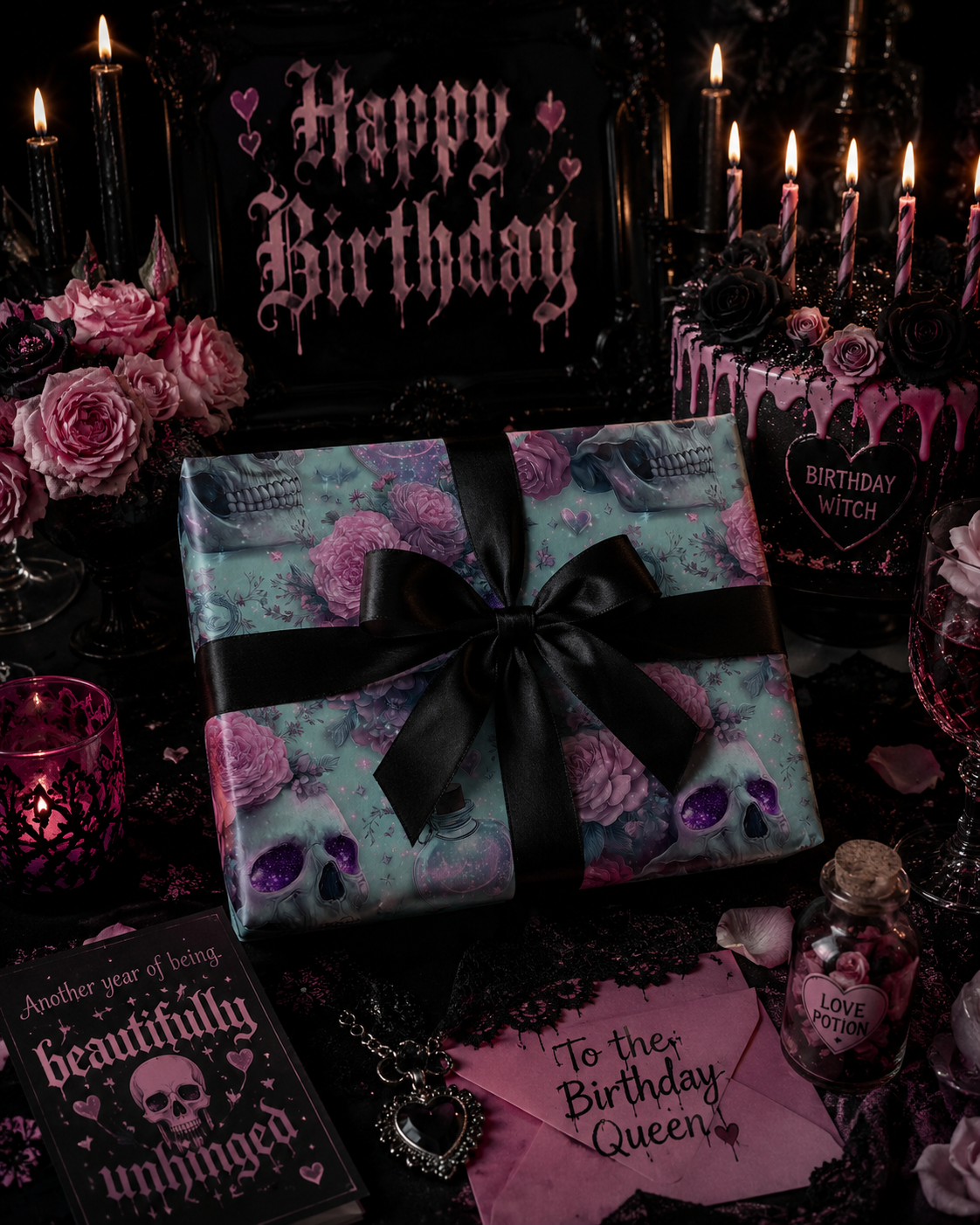 Love, Reanimated Pastel Skulls & Roses Valentine Wrapping Paper