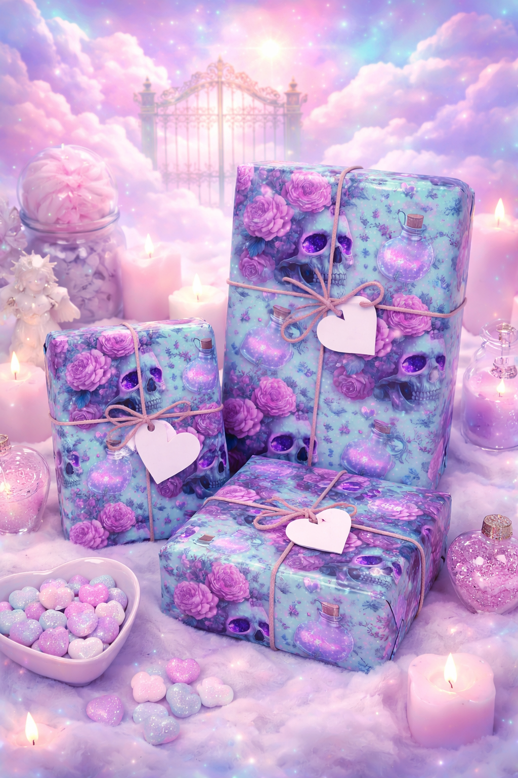 Love, Reanimated Pastel Skulls & Roses Valentine Wrapping Paper