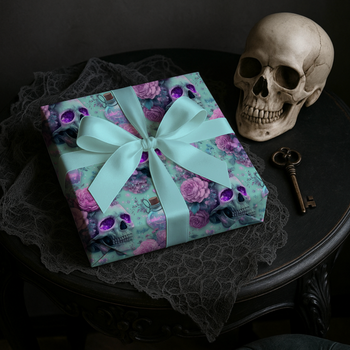 Love, Reanimated Pastel Skulls & Roses Valentine Wrapping Paper