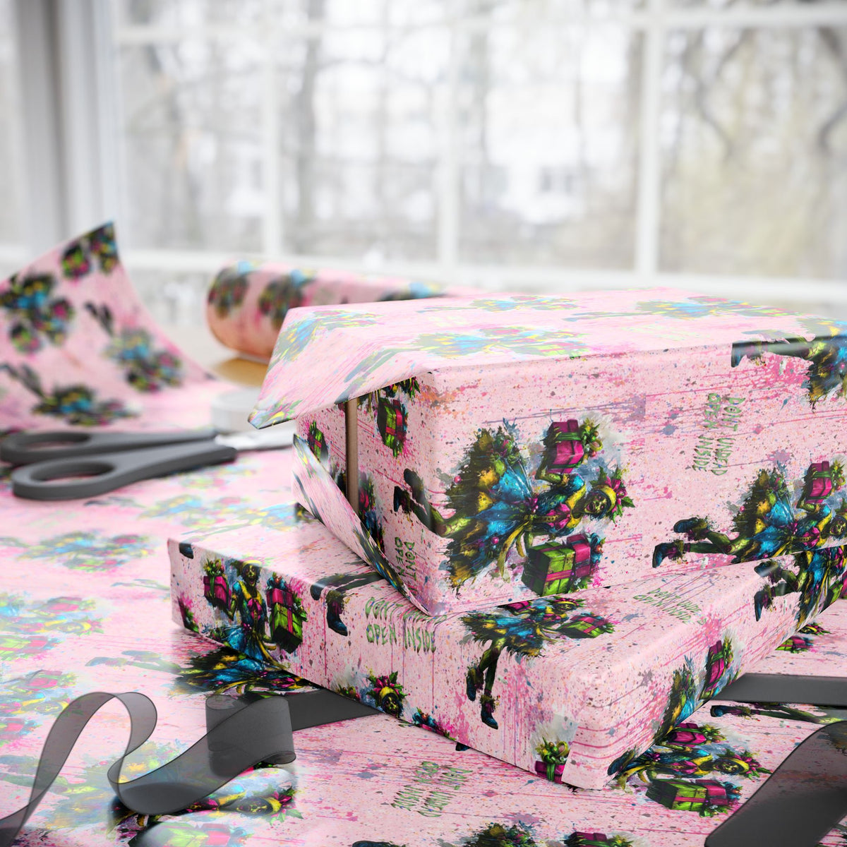 Madisons Merry Undead Mayhem Pink Zombie Horror Christmas Wrapping Paper