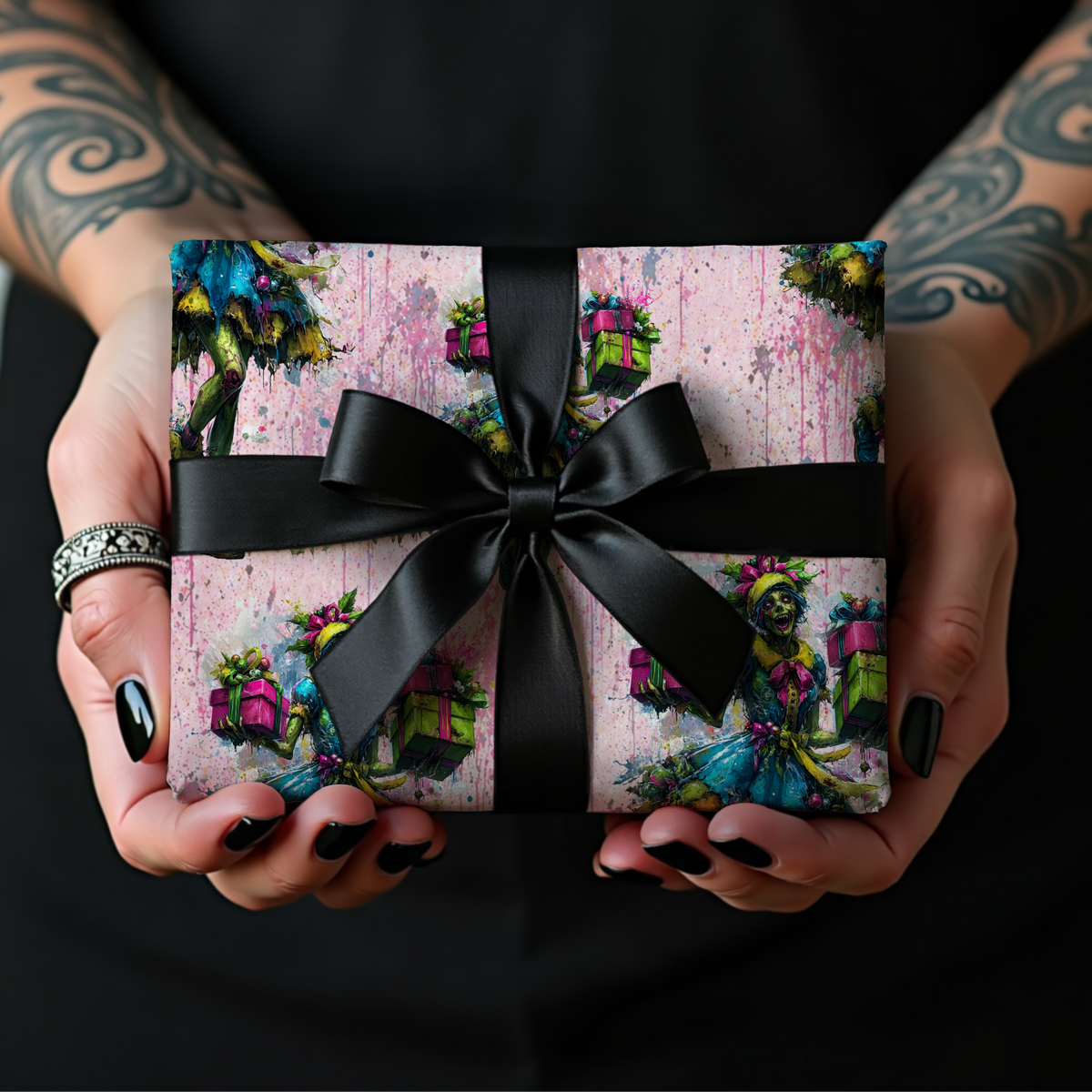 Madisons Merry Undead Mayhem Pink Zombie Horror Christmas Wrapping Paper