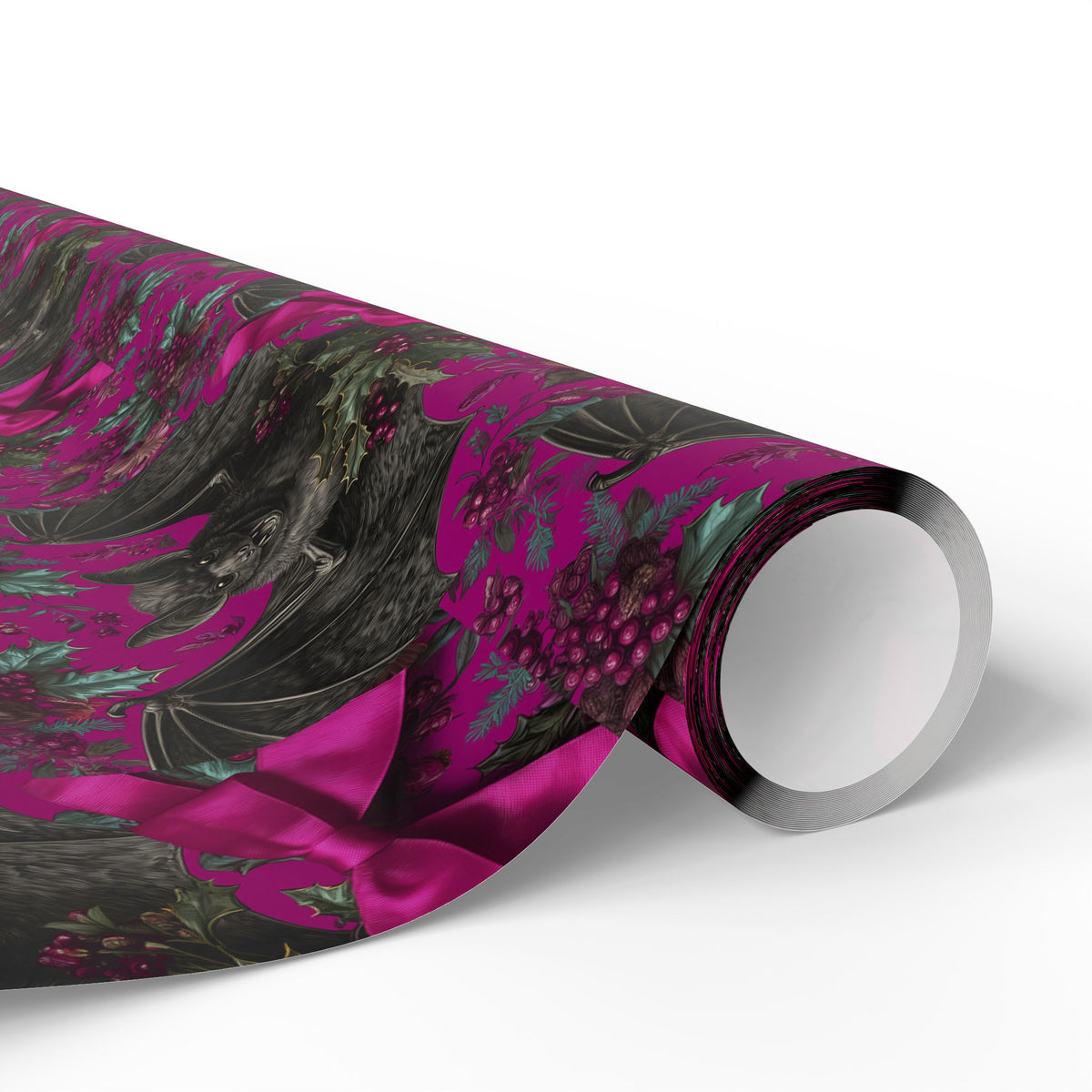 Magenta Holiday Dreams Gothic Bat Wrapping Paper