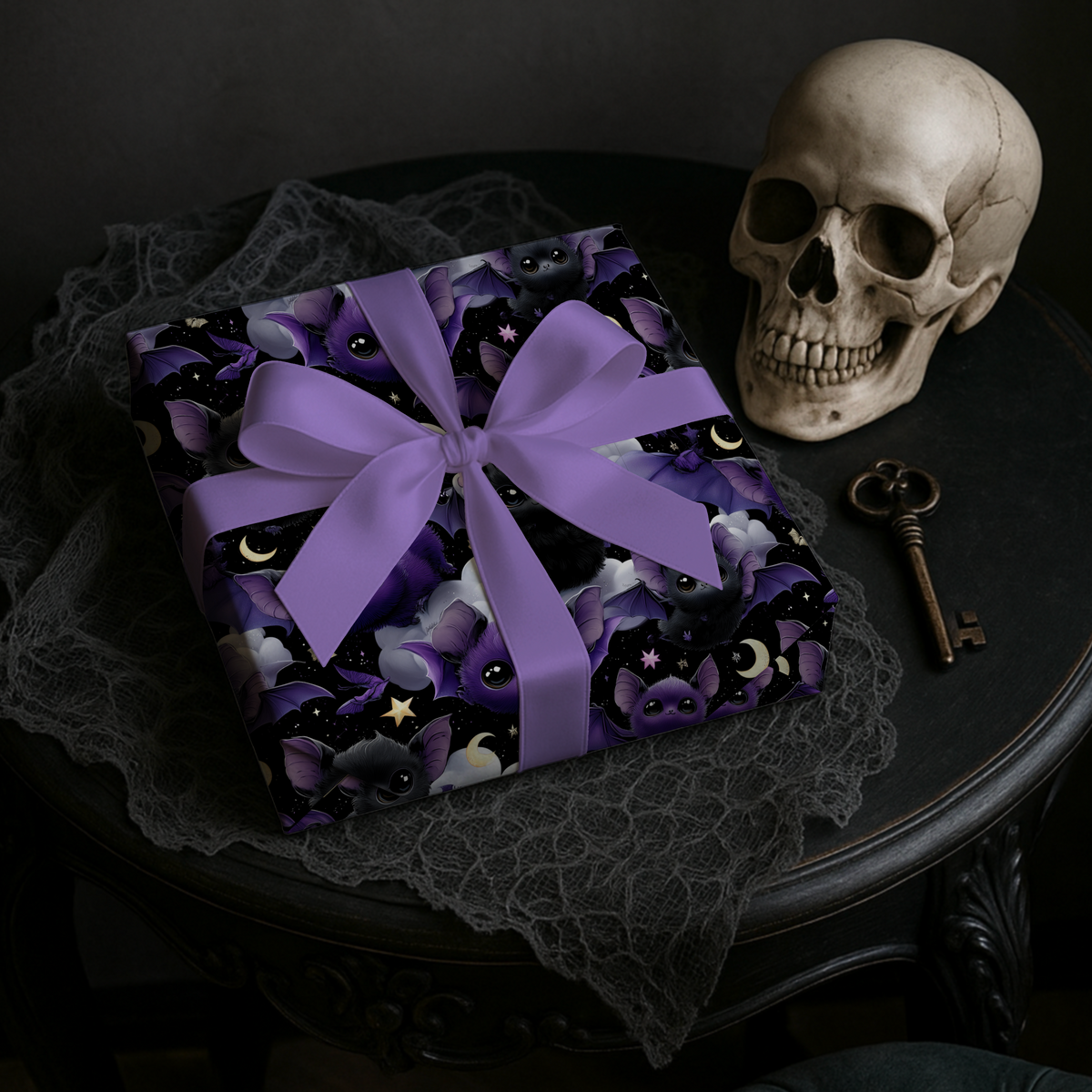 Midnight Snuggles Cute Kawaii Goth Baby Bat Wrapping Paper