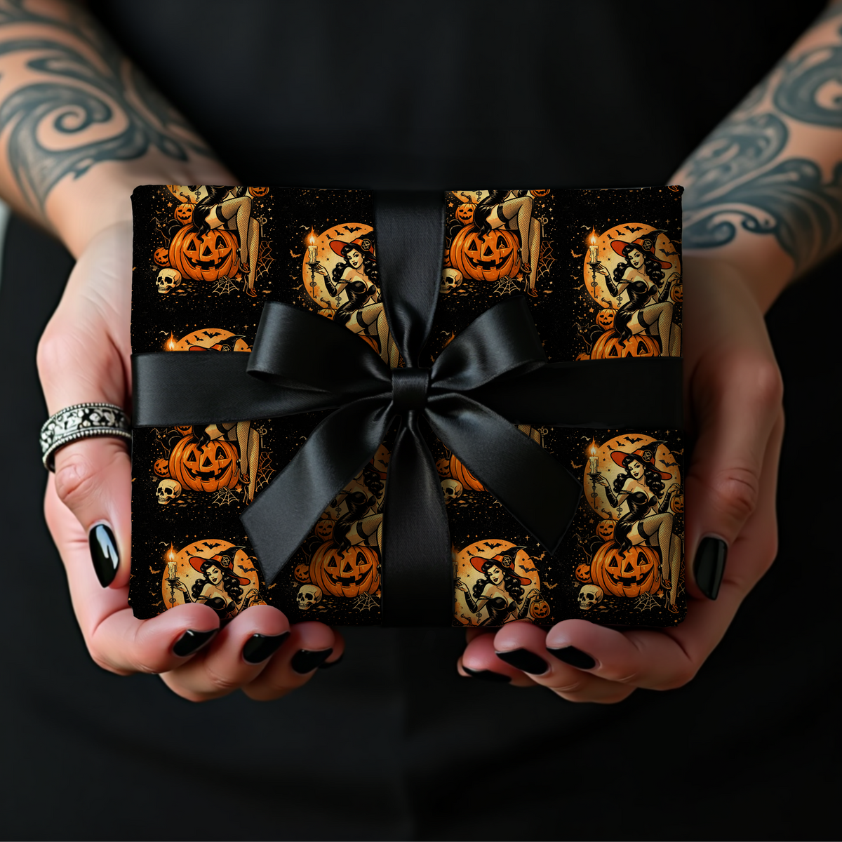 Pumpkin Spell Siren Vintage Retro Pinup Witch Wrapping Paper