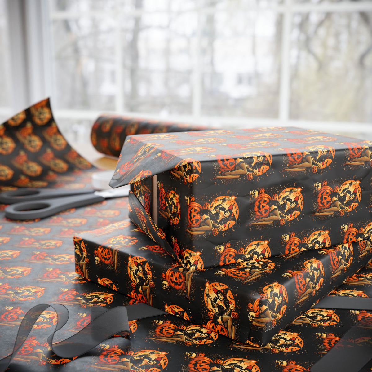 Pumpkin Spell Siren Vintage Retro Pinup Witch Wrapping Paper