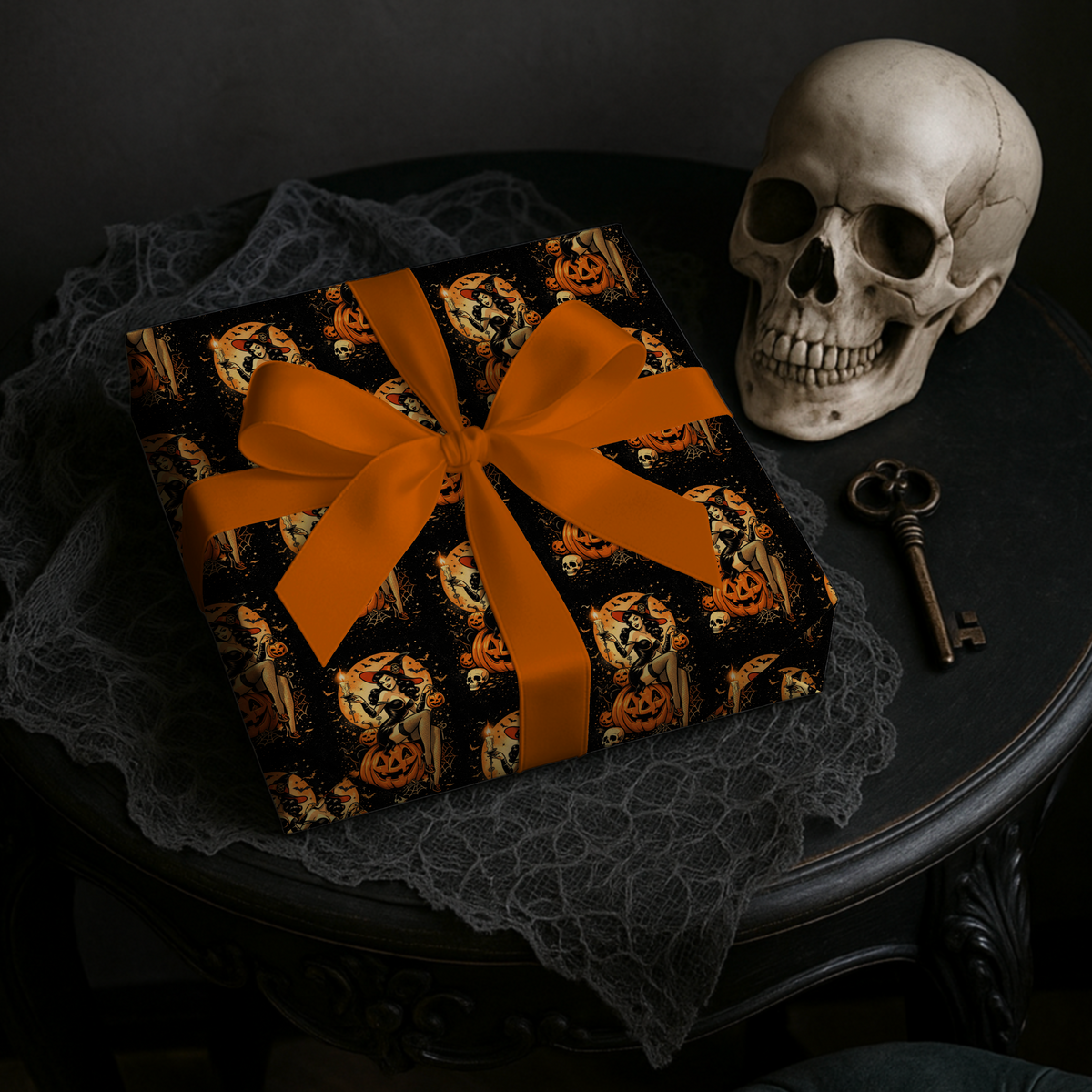Pumpkin Spell Siren Vintage Retro Pinup Witch Wrapping Paper