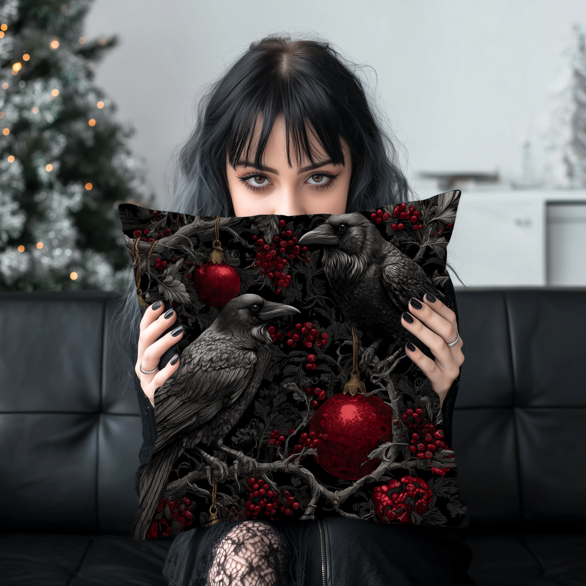 Ravens of the Crimson Night | Gothic Holiday Decorative Pillow