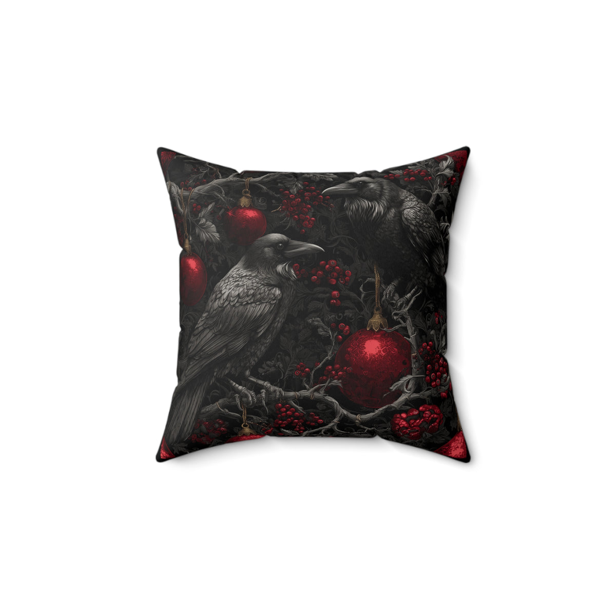 Ravens of the Crimson Night | Gothic Holiday Decorative Pillow