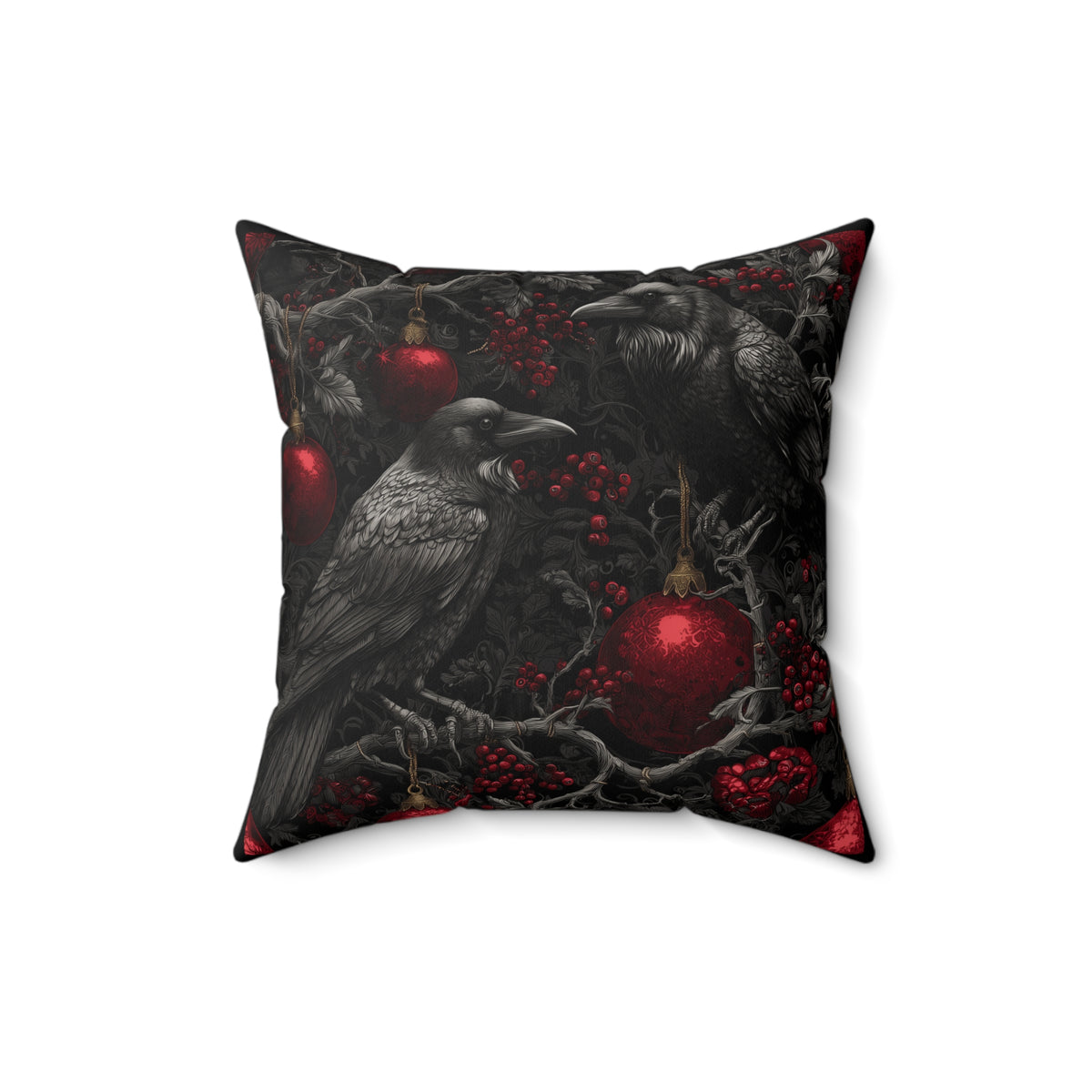 Ravens of the Crimson Night | Gothic Holiday Decorative Pillow