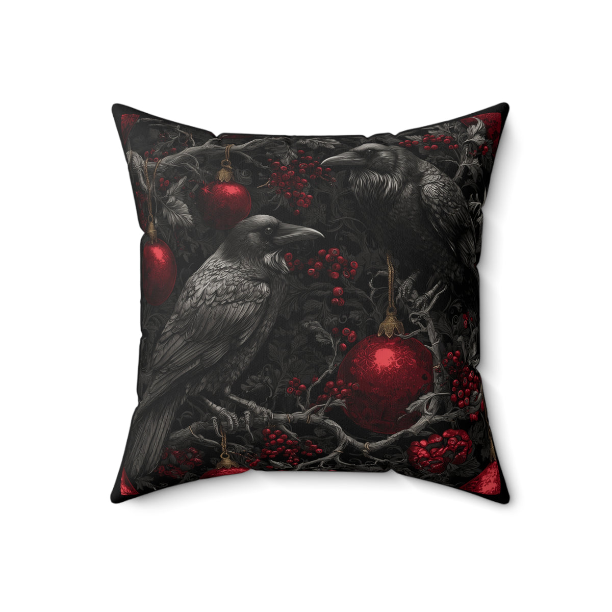 Ravens of the Crimson Night | Gothic Holiday Decorative Pillow