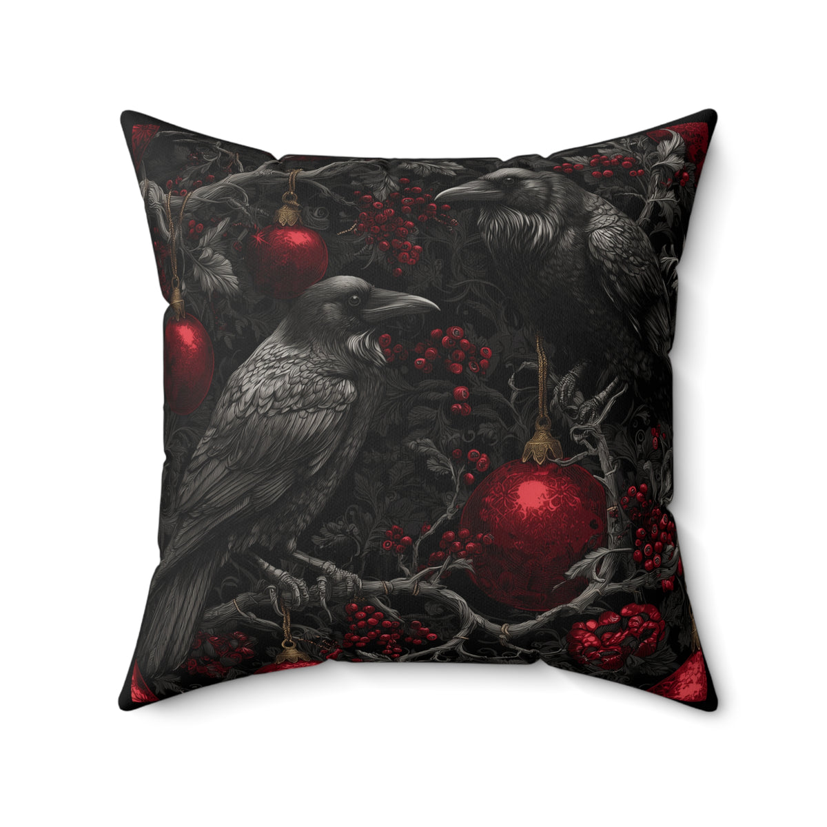 Ravens of the Crimson Night | Gothic Holiday Decorative Pillow