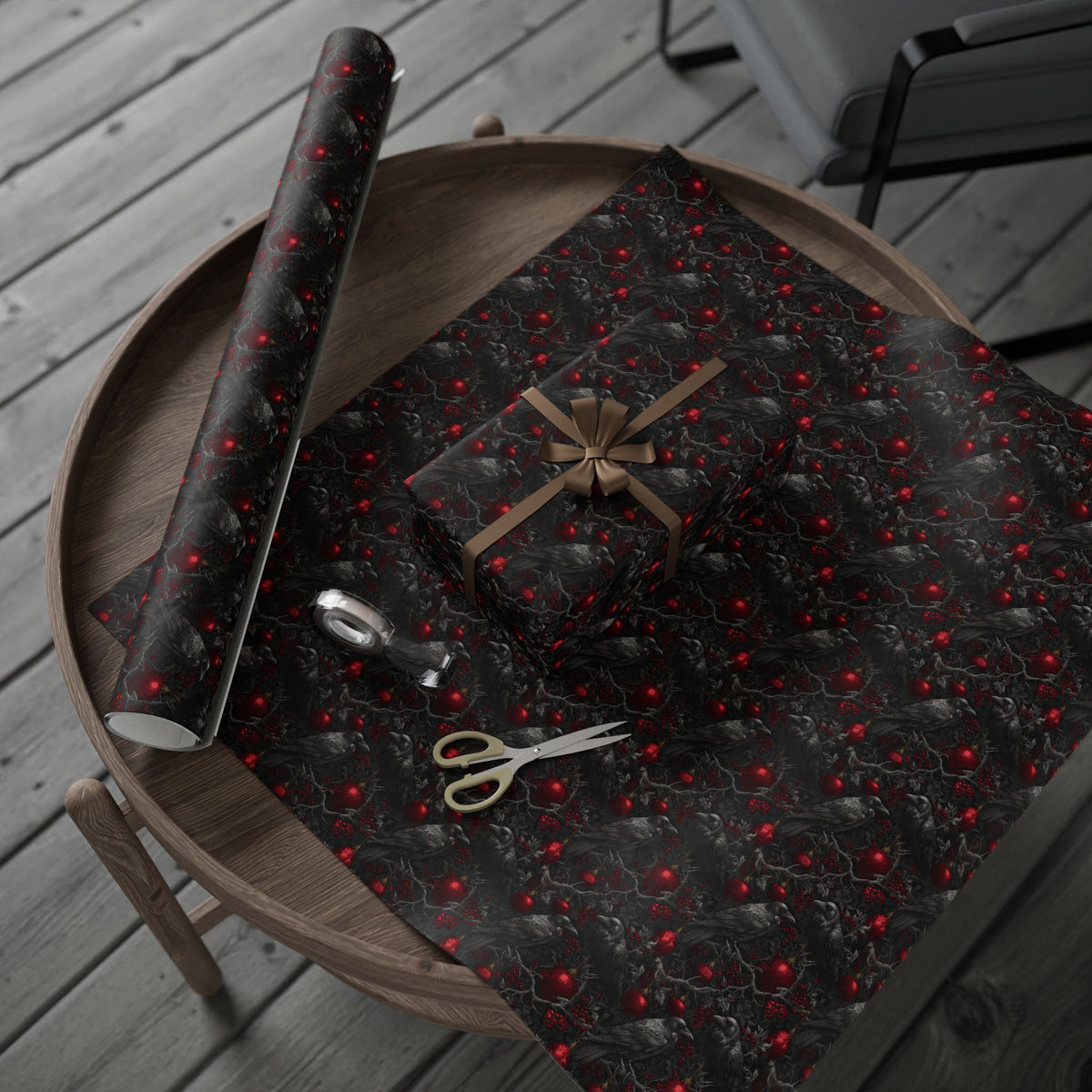 Ravens of the Crimson Night Gothic Christmas Wrapping Paper
