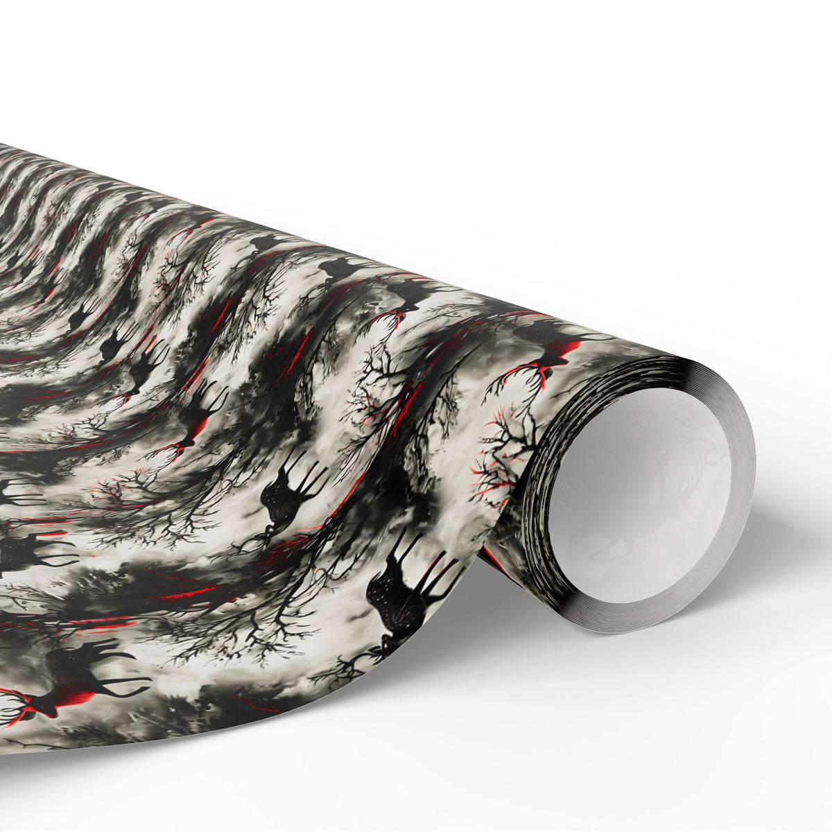 Red Phantom Deer Mythical Forest Holiday Wrapping Paper