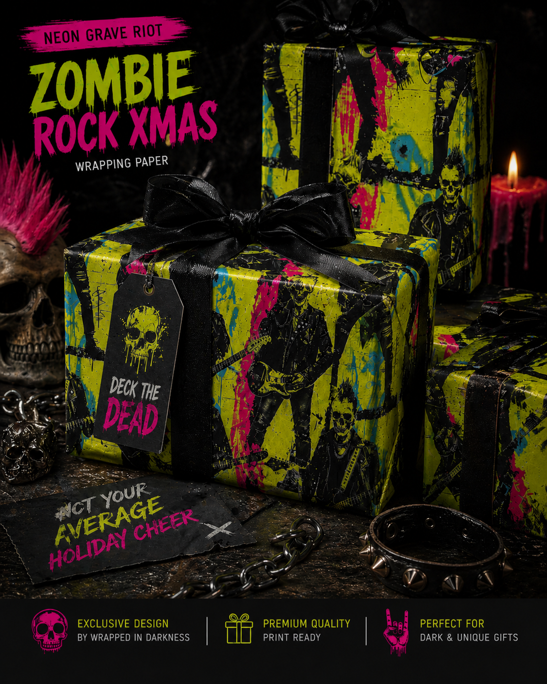 Neon Grave Riot Punk Rock Zombie Goth Wrapping Paper