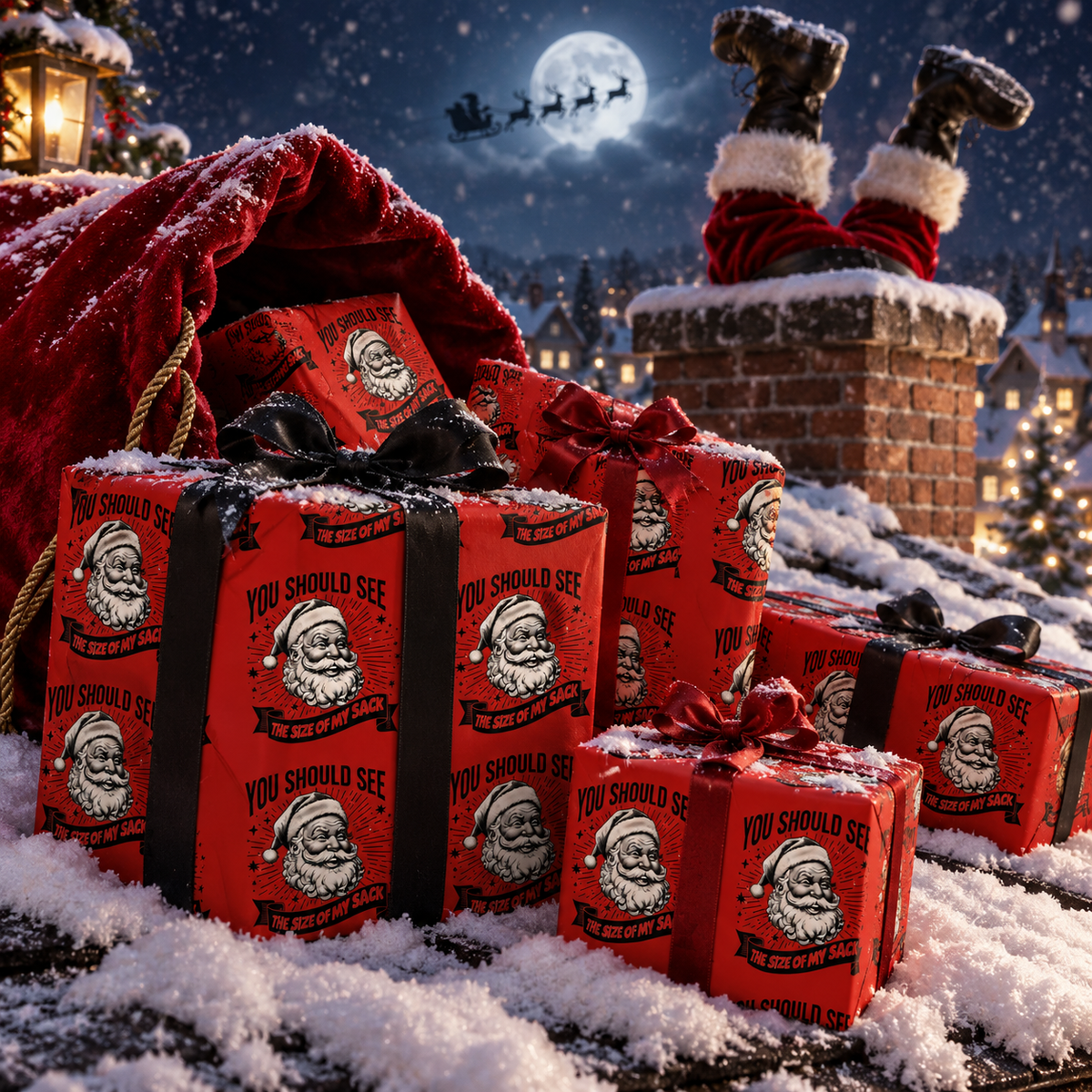 Santa's Sack Naughty Christmas Wrapping Paper