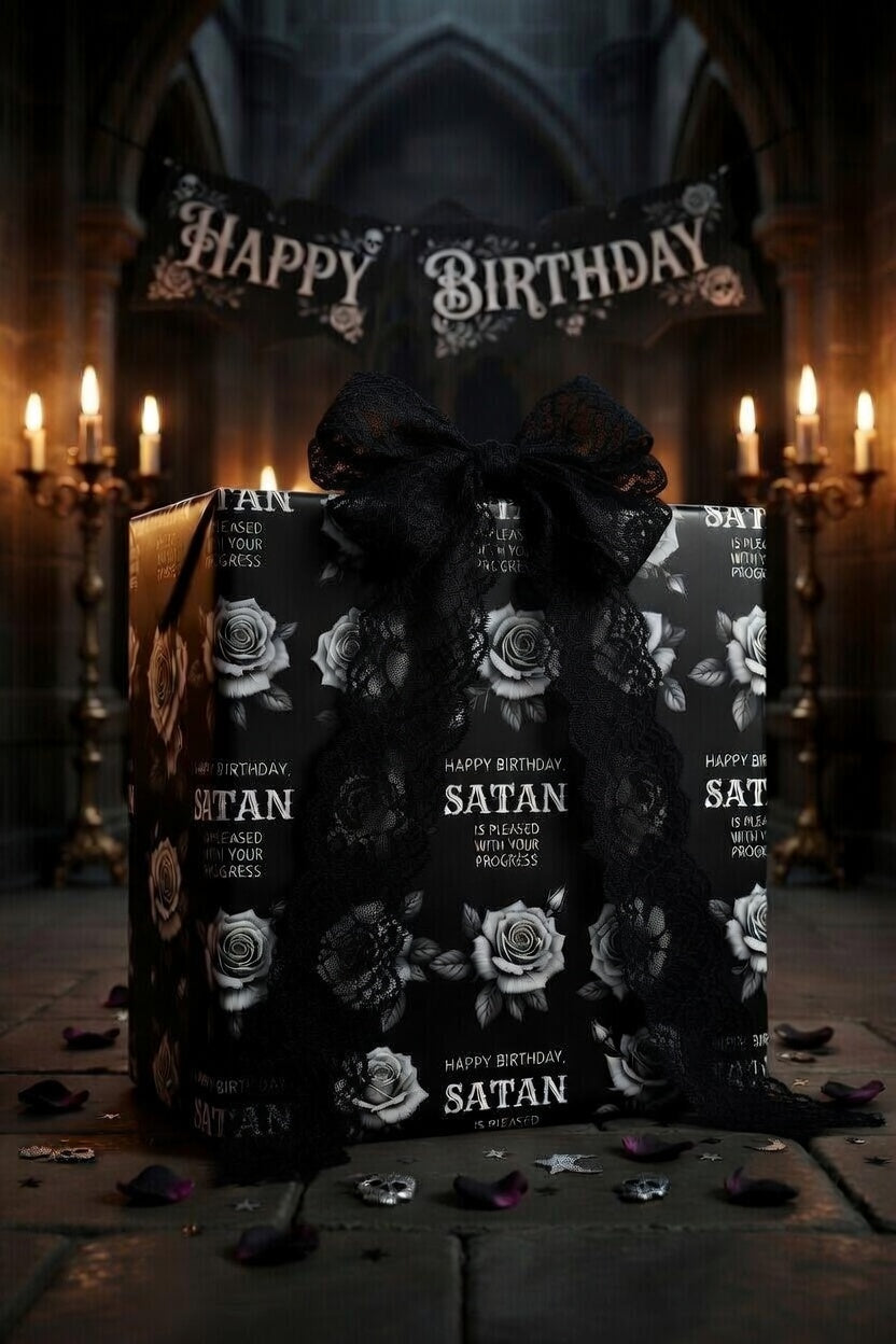 Birthday Rose from Satan Black & White Gothic Wrapping Paper