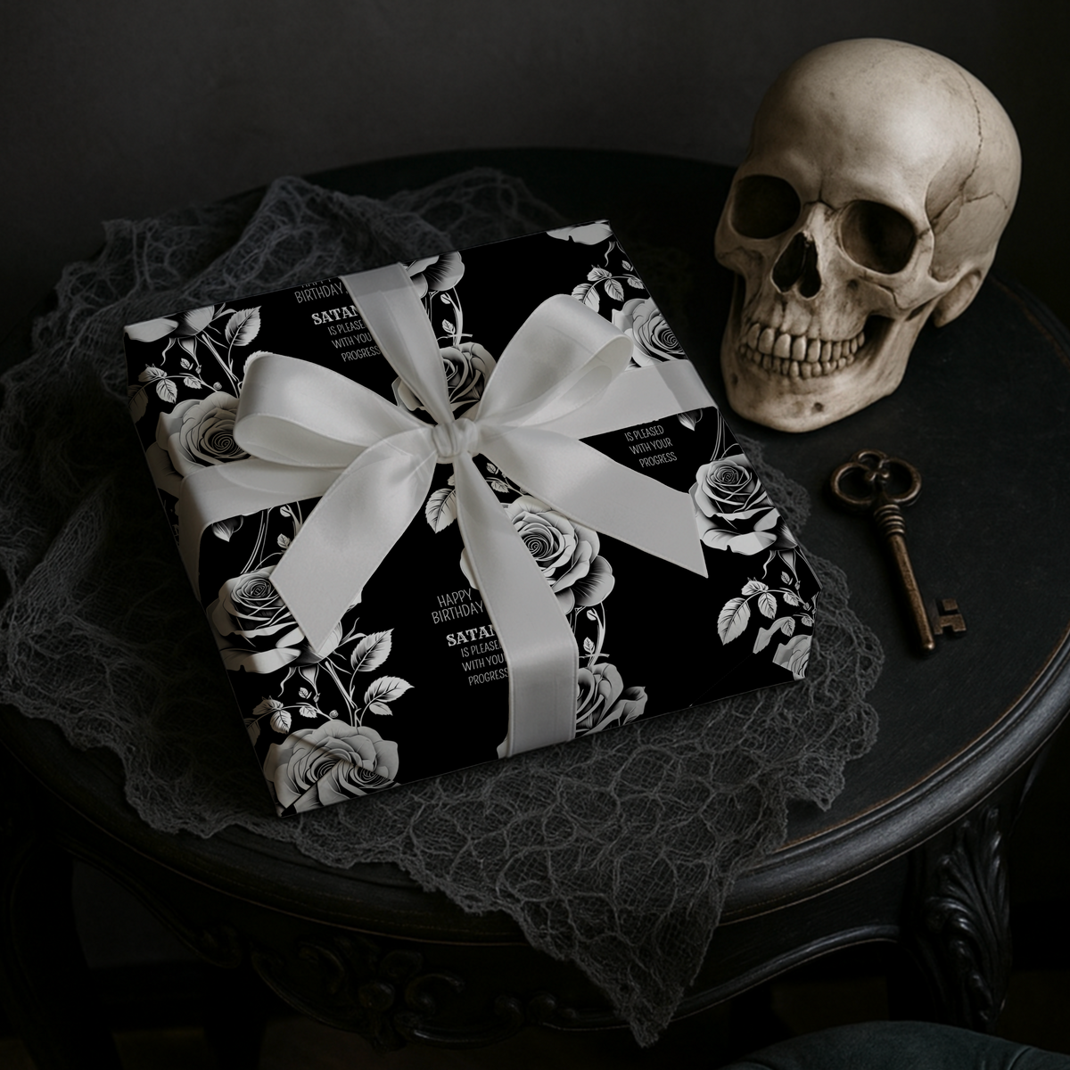 Birthday Rose from Satan Black & White Gothic Wrapping Paper