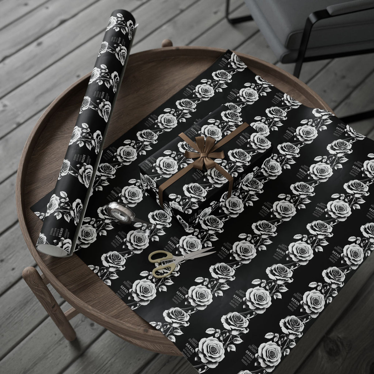 Birthday Rose from Satan Black & White Gothic Wrapping Paper