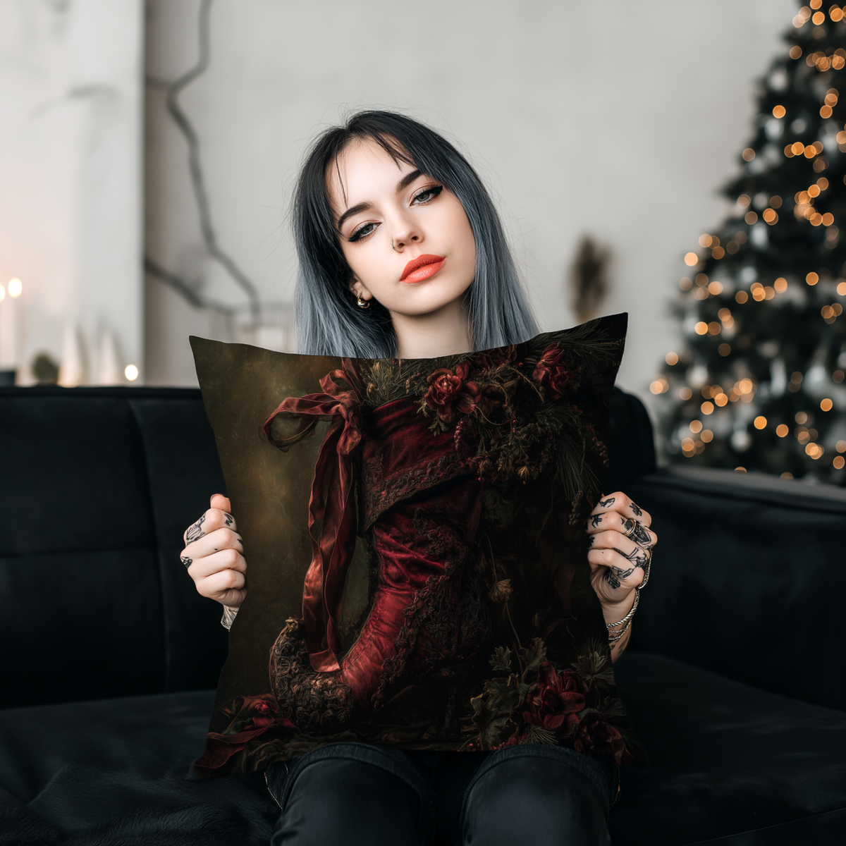The Scarlet Stocking | Gothic Decorative Pillow