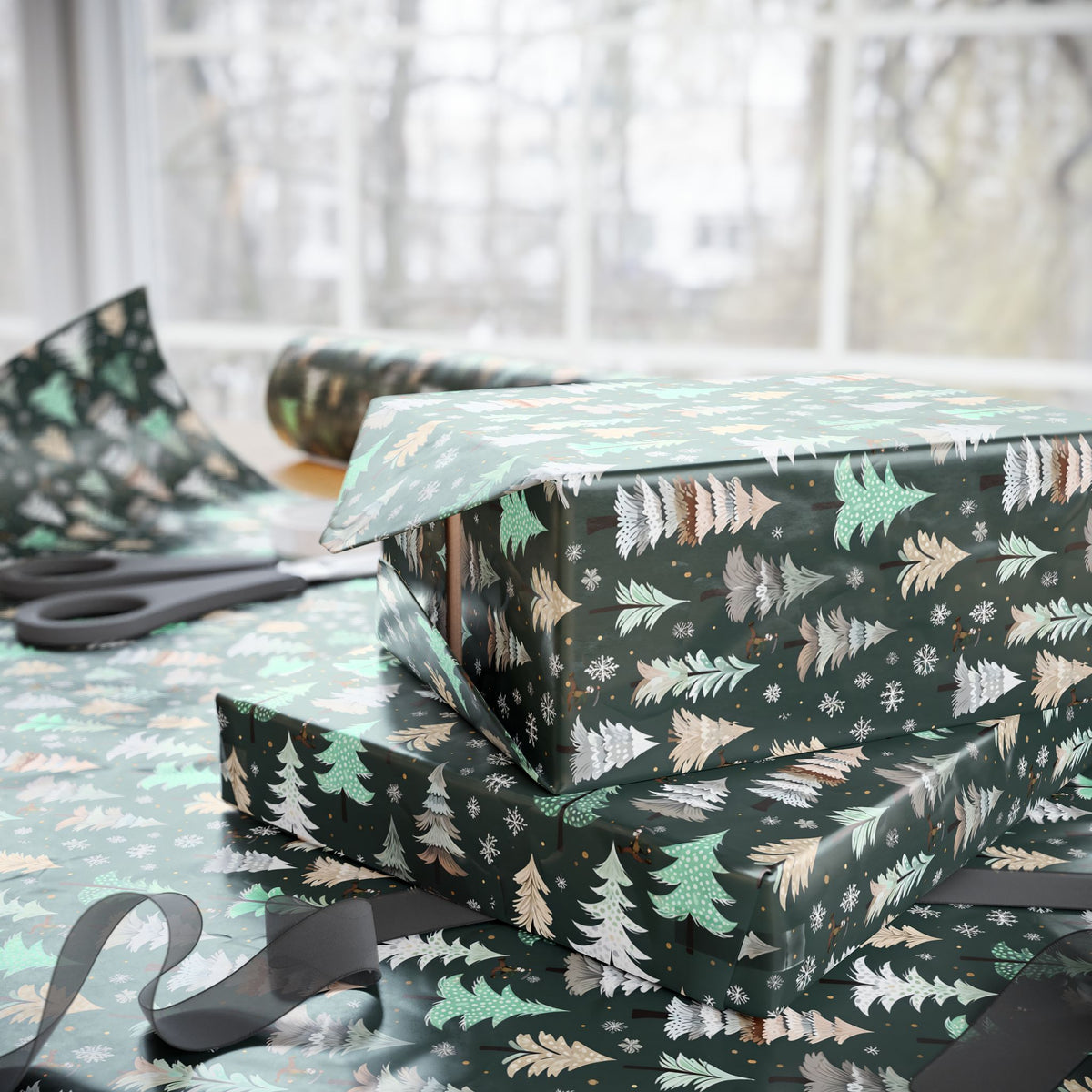 Serial Killer in the Woods Snow Forest Holiday Wrapping Pape