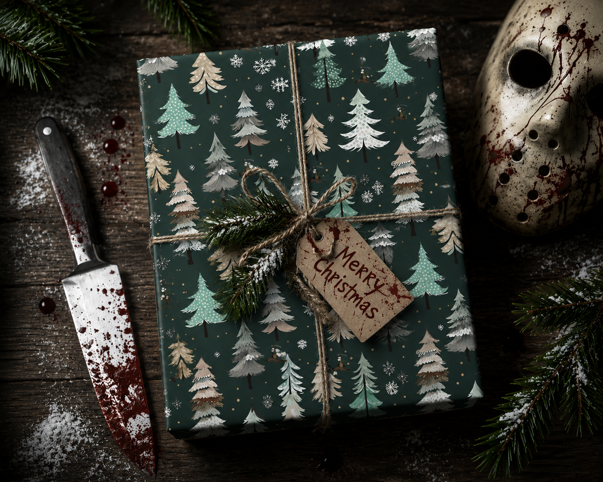 Serial Killer in the Woods Snow Forest Holiday Wrapping Pape