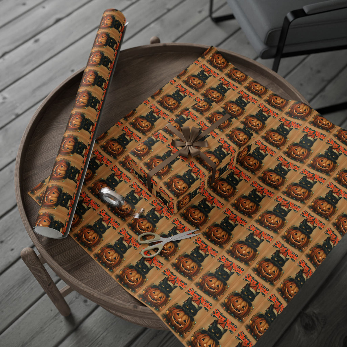 Silent Night Black Cat Christmas Wrapping Paper