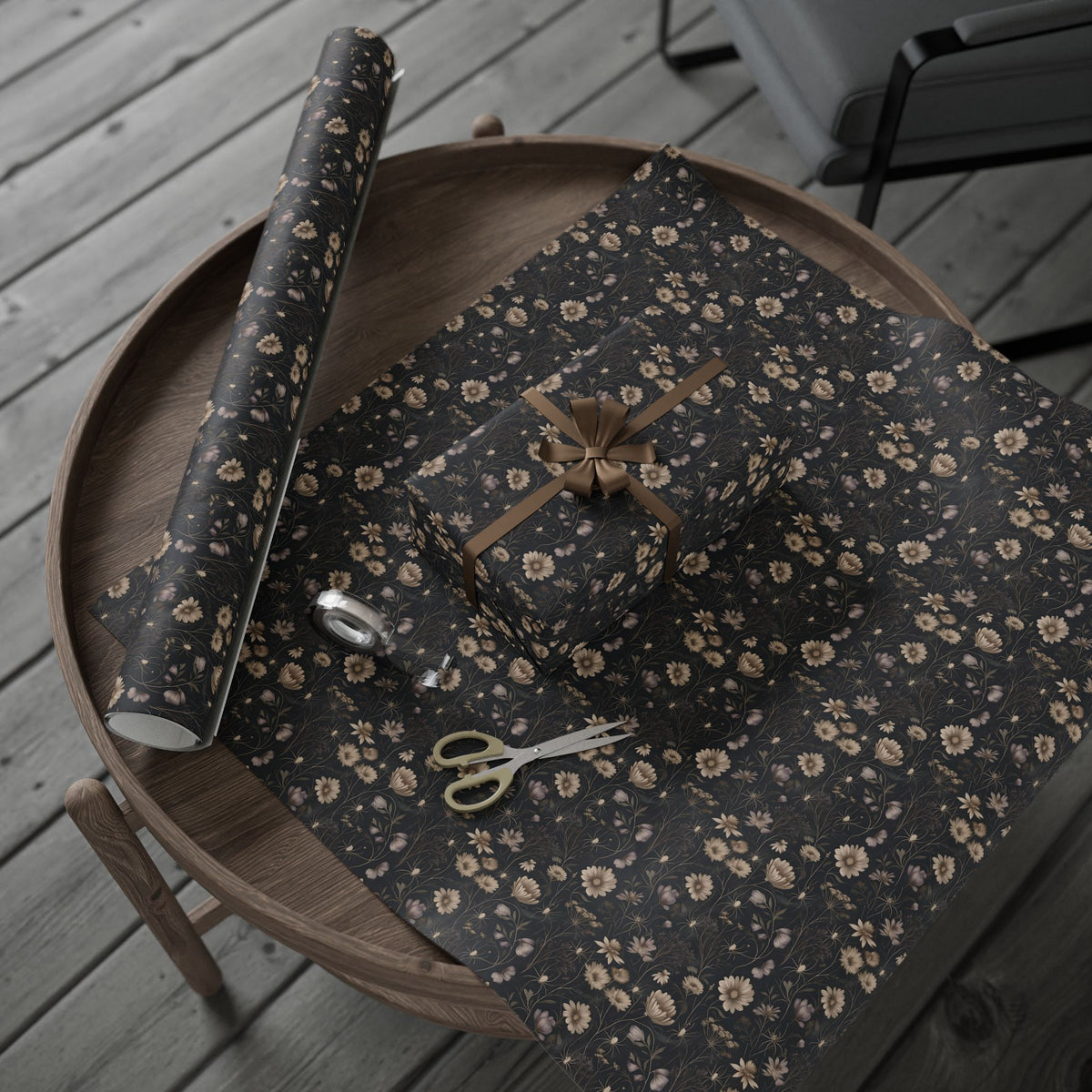 Spider Romance Black Victorian Elegant Floral Wrapping Paper