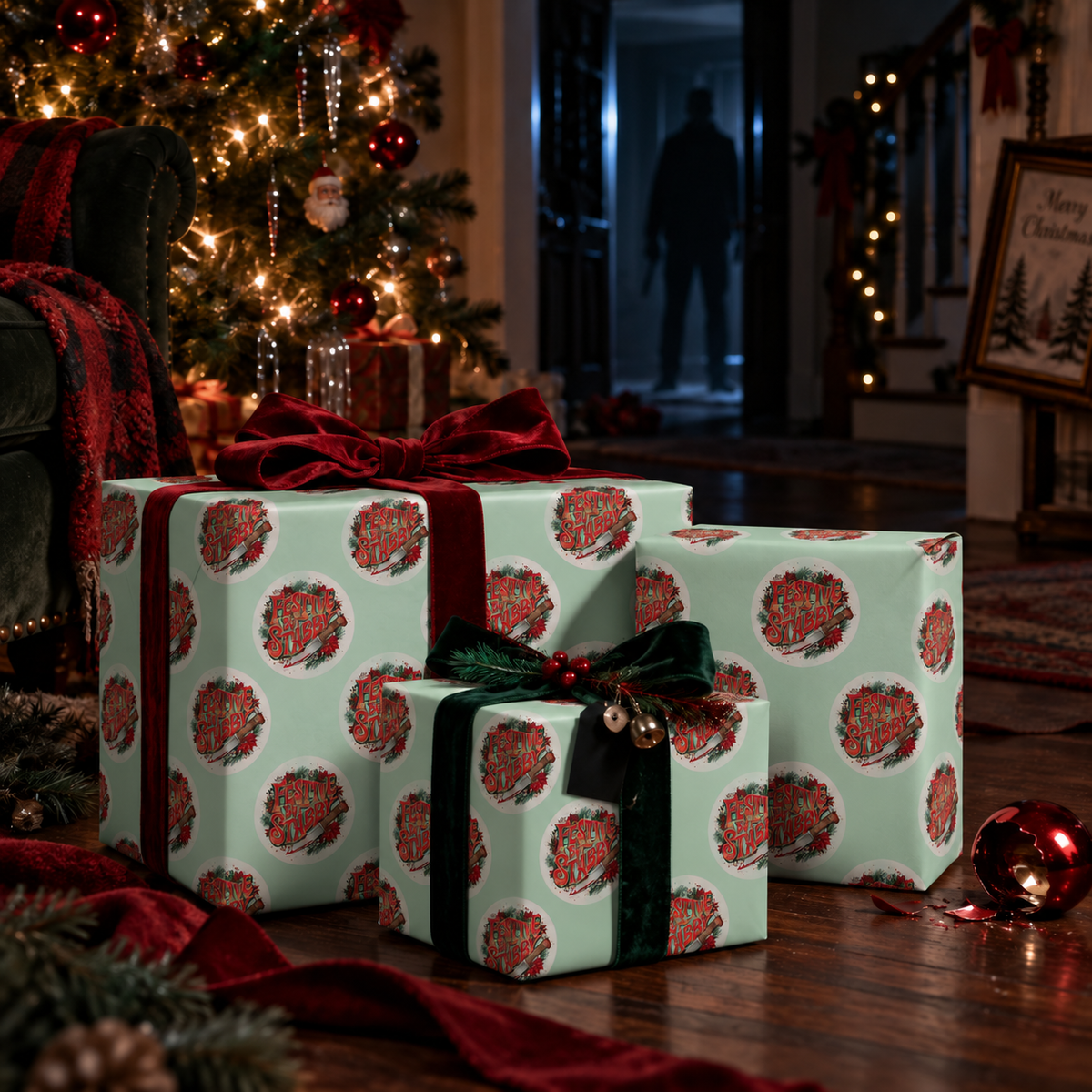 Festive But Stabby Slasher Christmas Wrapping Paper