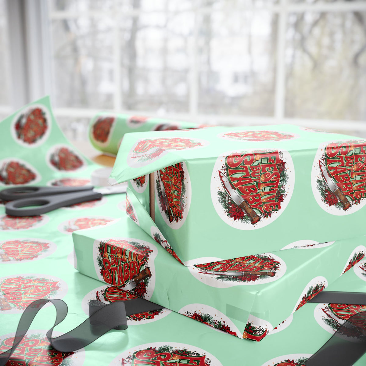 Festive But Stabby Slasher Christmas Wrapping Paper