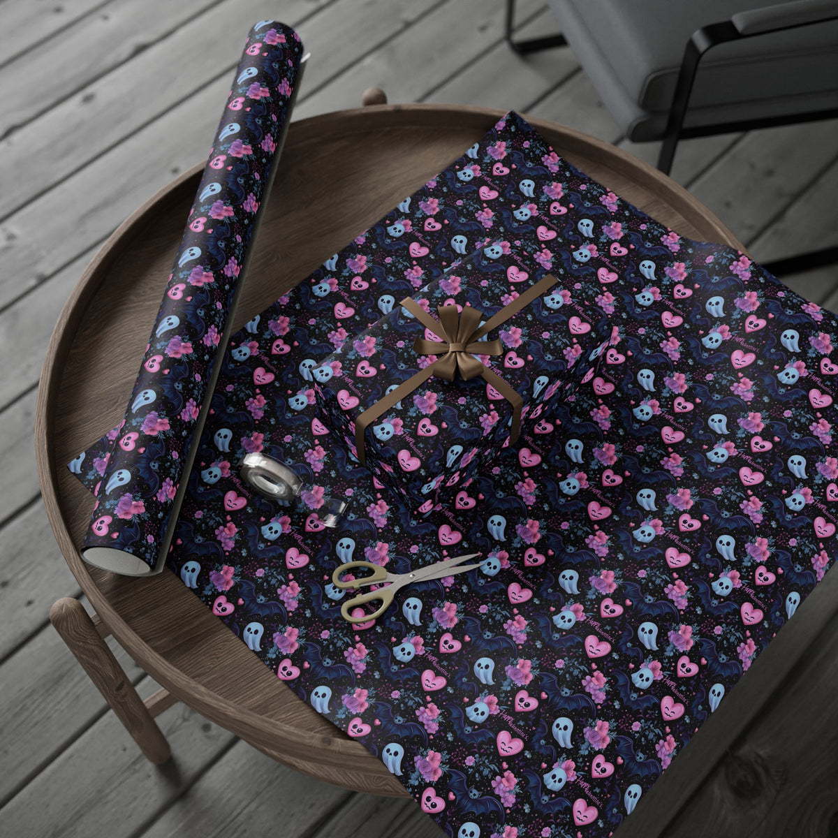 Spooky Little Sweethearts Cute Gothic Pastel Hearts & Bats Valentine Wrapping Paper