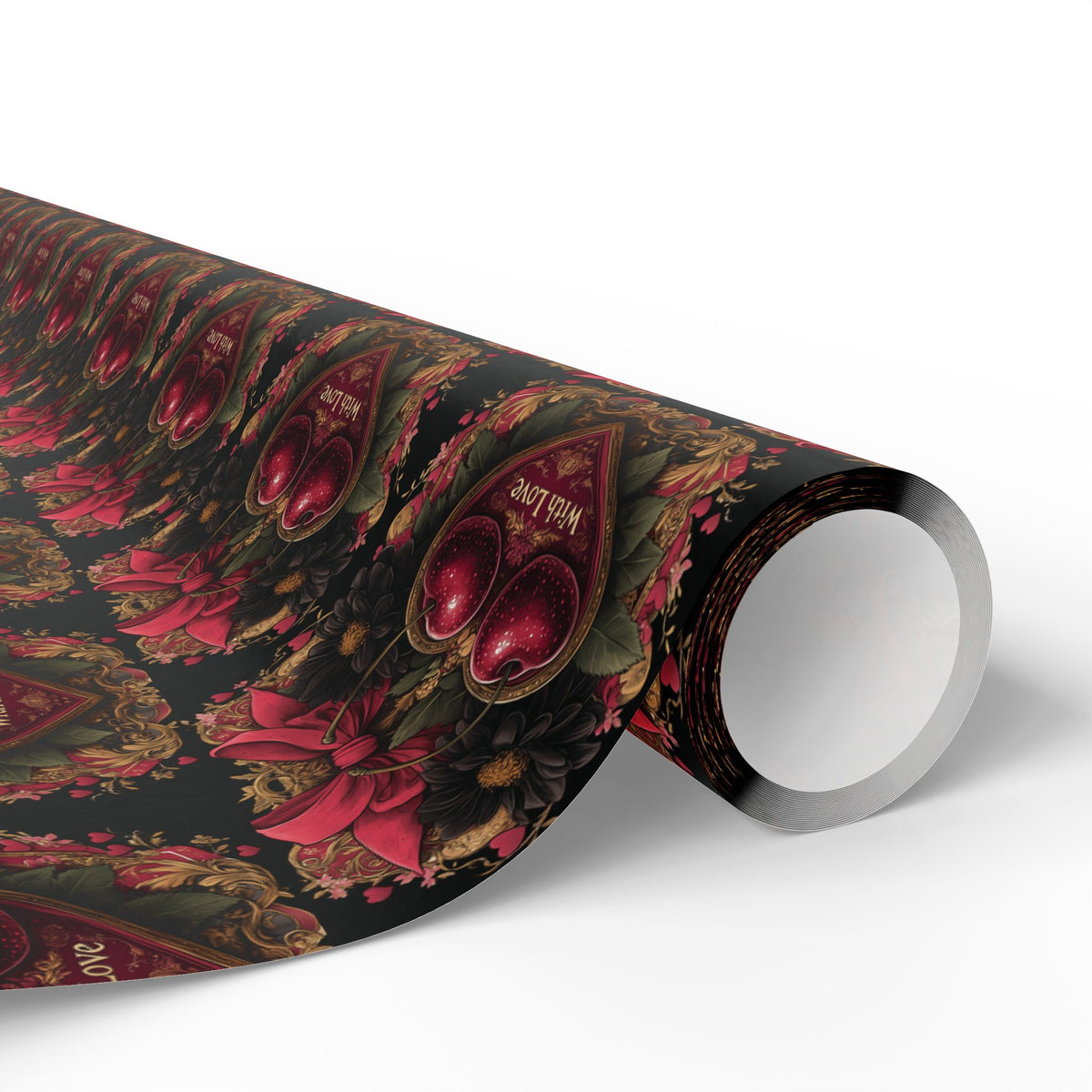 Tied With Devotion Cherry & Bow Dark Romance Gothic Valentines Wrapping Paper