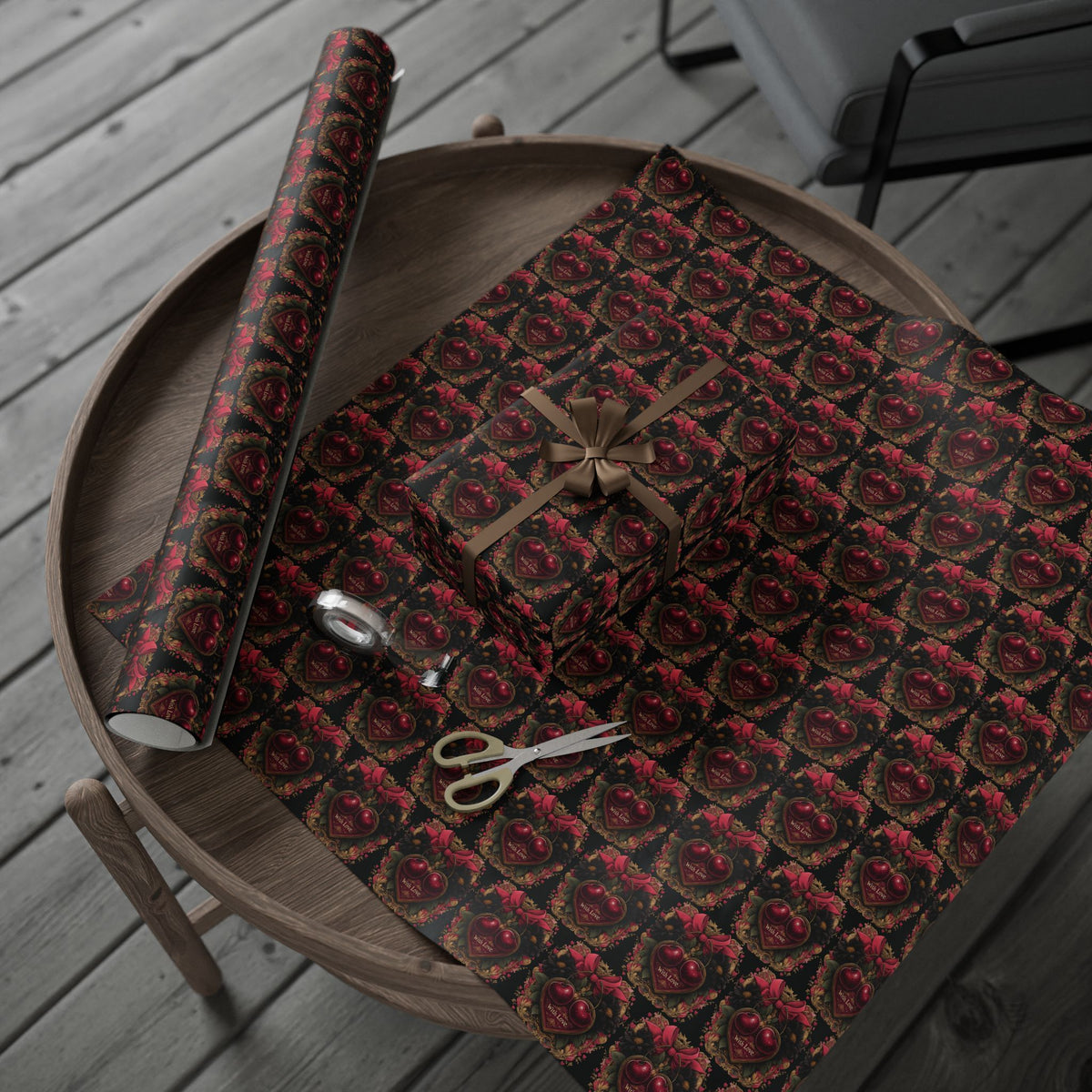 Tied With Devotion Cherry & Bow Dark Romance Gothic Valentines Wrapping Paper