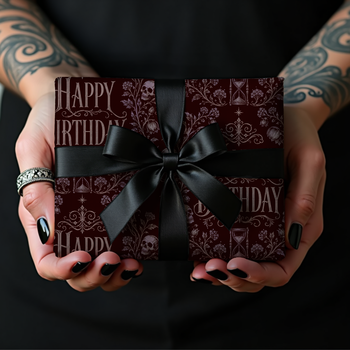 Till Death Do We Celebrate Gothic Poe Inspired Floral Birthday Wrapping Paper