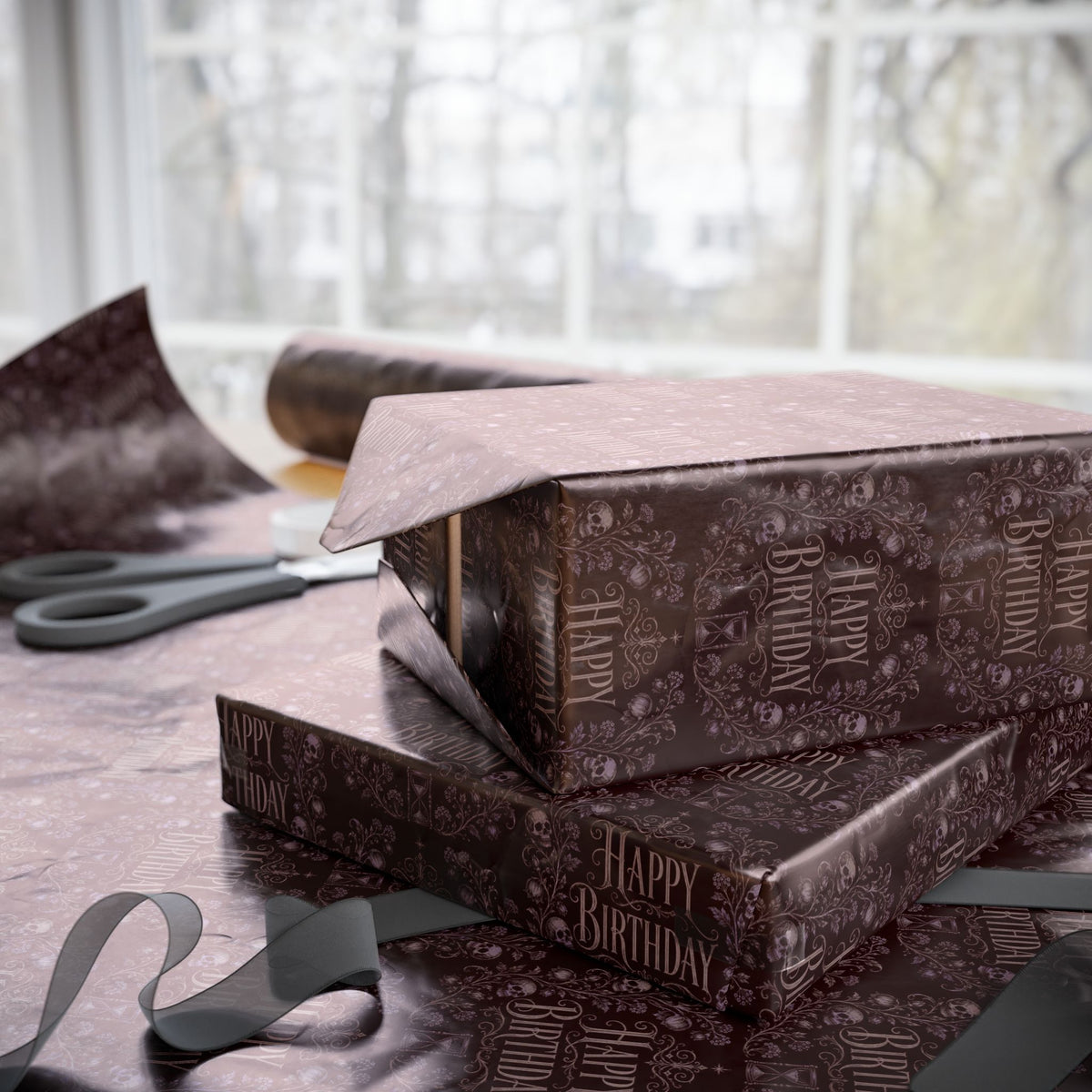 Till Death Do We Celebrate Gothic Poe Inspired Floral Birthday Wrapping Paper