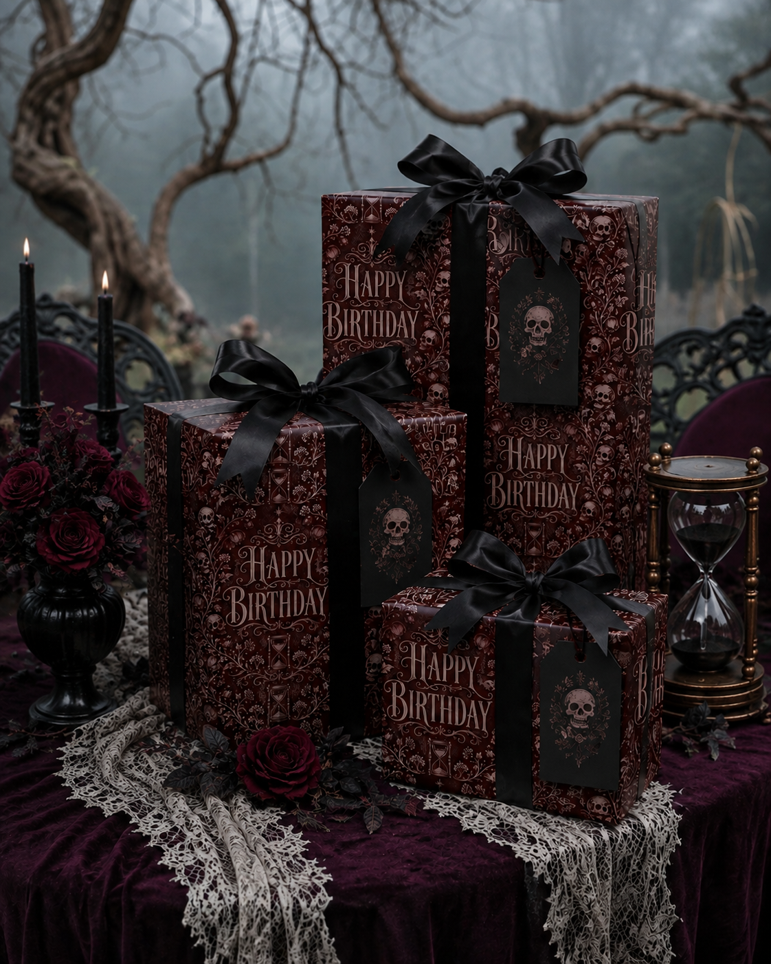 Till Death Do We Celebrate Gothic Poe Inspired Floral Birthday Wrapping Paper