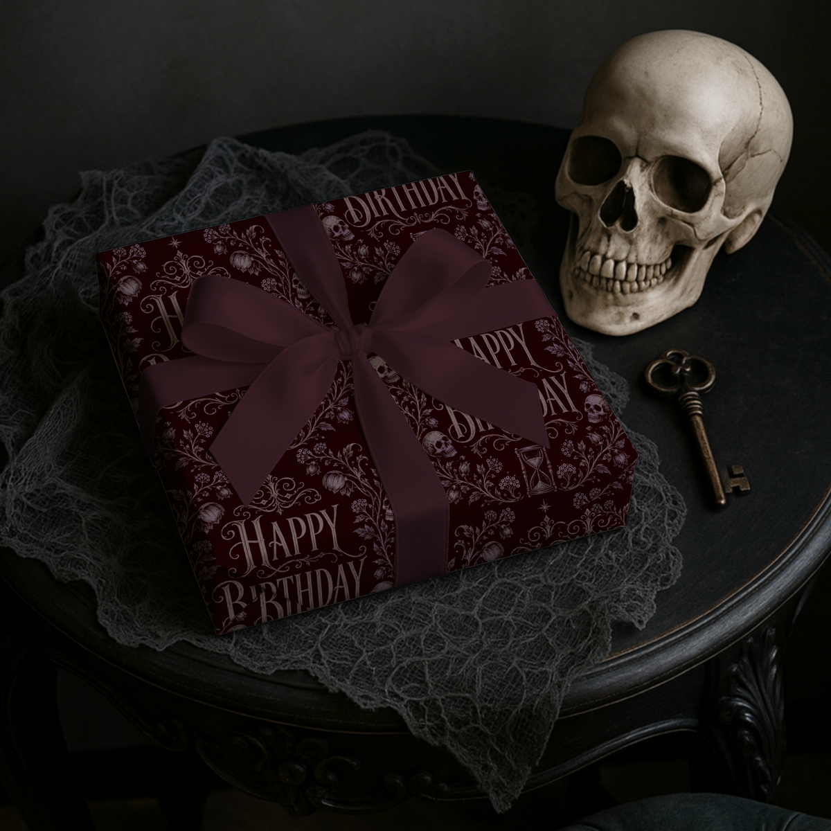 Till Death Do We Celebrate Gothic Poe Inspired Floral Birthday Wrapping Paper