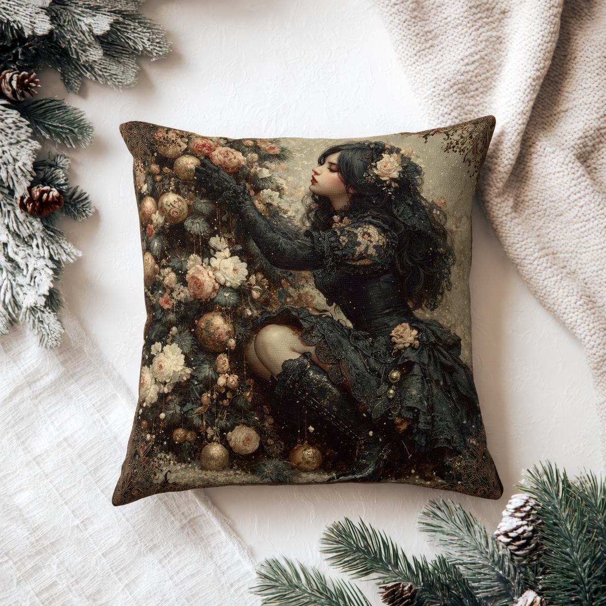 Velvet Eve | Gothic Holiday Decorative Pillow