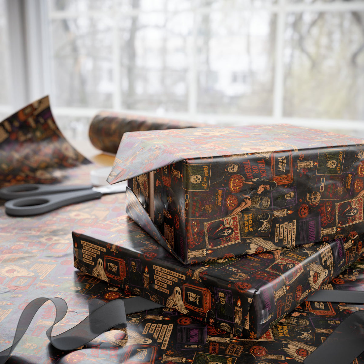 Vintage Horror Retro Slasher Halloween Wrapping Paper
